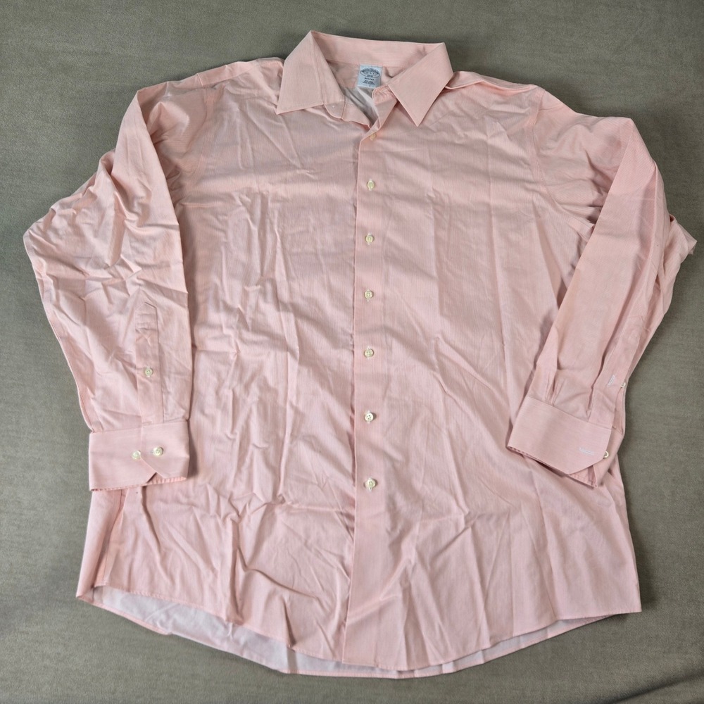 Brooks Brothers Regent Long Sleeve Shirt‎ Mens Pink Striped Button 18 6/7